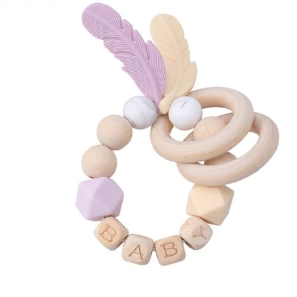 Feather Dream Catcher Baby Teething Ring, Silicone & Beech Wood, Montessori Toy - Picture 2 of 6
